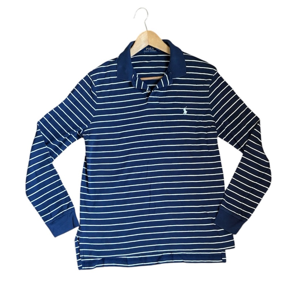 Ralph Lauren Men’s Polo Shirt Navy White Striped Size Medium Classic Fit